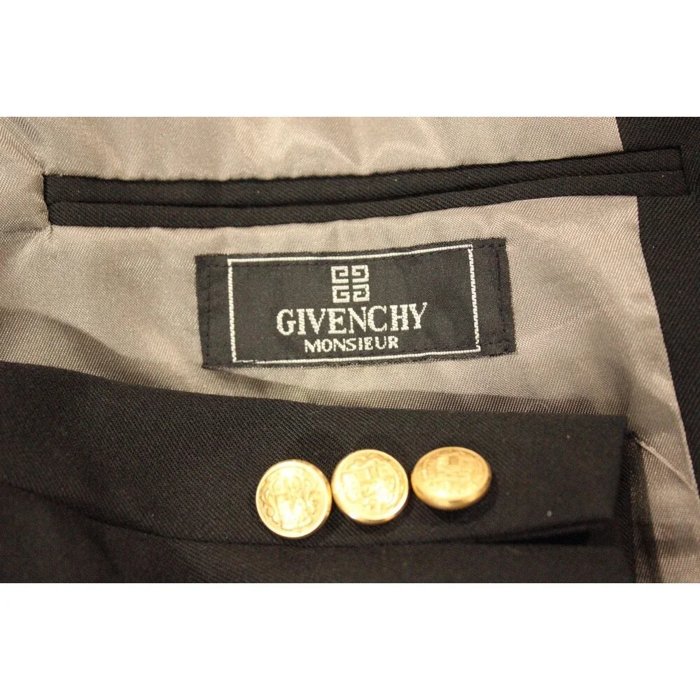 Givenchy BlazerBlack Gold Buttons Wool 2 Btn Vintage 42R Made in USA